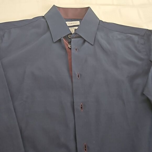 Le Chateau Men's Tailored Fit Button-Down Long Sleeves Shirt 15-15.5 XS Navy Blu - Picture 15 of 16
